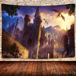 Tapestries Fantasy Mediaeval Dragon Tapestry Castle Wall Hanging University Dormitory Bedroom Living Room Decor