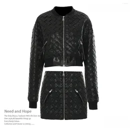 Women's Two Piece Pants Personalized Woven Leather Jacket And Hip Skirt For Women 2-Piece Set 2024