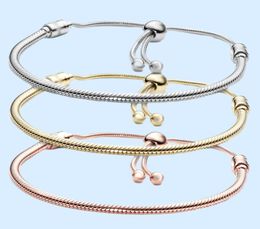 Silver Plated Bracelets 3MM Chain Adjustable Fit p charms Gold Rose Bangle Bracelet Women Female Christmas Party Birthday Gift BR0205349654