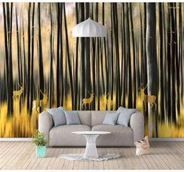 Wallpapers Custom 3d Wallpaper Abstract Elk Forest Dreamy Yellow Black Background Wall Painting High-grade Waterproof Material