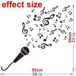 Removable Vinyl Self-Adhesive Sticker For Home Decor Singing Microphone With Musical Notes Livingroom Bedroom Music Room JZY036