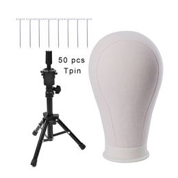 1 set Training Mannequin Head for Wig T Pins Wig Stand Canvas Block Head Professional Styling Head to Practice Hair Styles