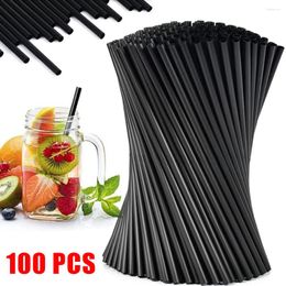 Disposable Dinnerware 100Pcs 260x6mm Straws For Drinks Plastic Black Bubble Tea Drinking Tubes DIY