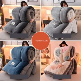 Double Duvet Velvet Quilt Stitch Very Warm Winter Duvet Lamb Cashmere Wool Quilting Blanket Thicken Bed Comforters Queen