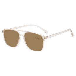 Sunglasses Transparent Square Sunglasses Men and Women Double Bridge Small Full Rim Polarised Sun Glasses For Driving Prescription Lenses 240412