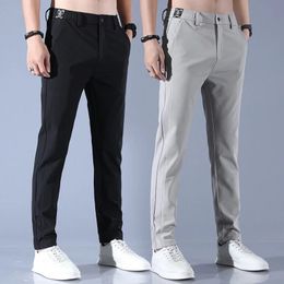 Mens Ice Silk Trousers Solid Colour Mid-Waist Loose Breathable Straight-Leg Casual Pants Thin Quick-Drying Sports Clothing 240408