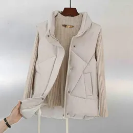 Women's Vests Women Waistcoat Windproof Cotton Padded Vest With Stand Collar Drawstring Waist Sleeveless Winter Jacket Zipper