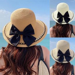 Wide Brim Hats Straw For Women Large Strappy Bowknot Beach Anti-UV Foldable Bucket Fisherman Outdoor UPF 50 Panama Caps