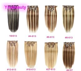 Malaysian 100 Human Hair Straight 1B613 4613 6613 27613 Clips In Hair Extensions 1424inch Clipon Hair Products Piano Colo3807098