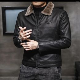 Men's Jackets Jacket Coat For Men Winter Fleece Warm Lapel Zipper Thicken Male Pu Leather Windproof Moto Motorcycle Slim Outwear Tops