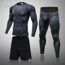 Sets Brand New Sport Suit Men Long Sleeve T shirts MMA Compression Running Set Men Bodybuilding Rashguard Gym Fitness Tracksuit