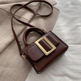 Drawstring All-around Straddle Bag Single Shoulder Solid Color Belt Decoration Retro Portable Small Square