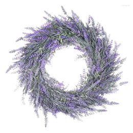Decorative Flowers Q6PE 18" Artificial Lavender Wreath Fake Flower For Front Door Farmhouse Summer Hanging Wall Window