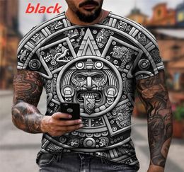 Men039s Fashion Aztec Calendar 3D Printed T Shirt Short Sleeve Oneck Funny Tee Tops4776680