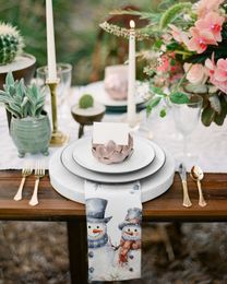 Christmas Winter Poinsettia Snowman Table Napkins Cloth Set Handkerchief Wedding Party Placemat Xmas Banquet Tea Napkins