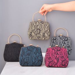 New Arrival Lace Luxurious Women Evening Bags Hollow Out Design Rhinestones Clutches Chain Shoulder Purse Banquet Handbags 2023