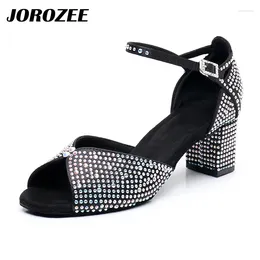 Dance Shoes JOROZEE 2024 Latin Size Rhinestone 5cm Square Heel Soft Sole Adult Female