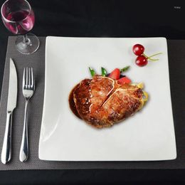 Plates Creative Western Restaurant Steak Plate Square Household Ceramic Flat El White Dinnerware Pasta Gifts