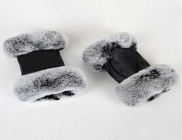 2022 Outdoor autumn and winter women039s sheepskin gloves Rex rabbit fur mouth halfcut computer typing foreign trade leather c9399959