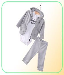 Latest Casual Newborn 6 9 12 18 Months Cardigan Pants Set Baby Boy Clothes Outfit Gray Bodysuit7834453