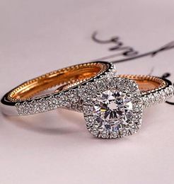 Wedding Rings Huitan Luxury Engagement For Women 2PcsSet Shiny Cubic Zircon Novel Design Two Tone Elegant Female Jewellery Dropship6352800