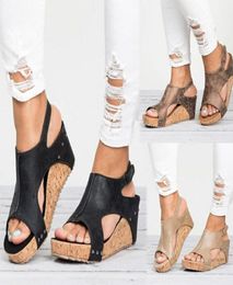 Cunhas sandálias Summer mulheres plataforma saltos sandalias mujer mulher couro lasca chinelos de sapatos casuais tamanho 35438154343