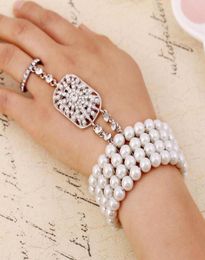 New Wedding Bridal Party Prom Jewelry Crystal Rhinestones Diamonds Bracelet With Ring Wristband Bracelet3539547