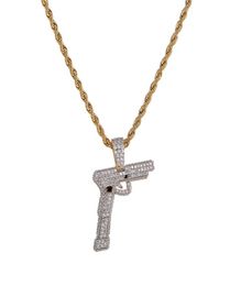 Hip Hop Jewellery Iced Out Goldsilver Colour Plated Gun Pendant Necklace Micro Pave Zircon Charm Chain for Men2874826