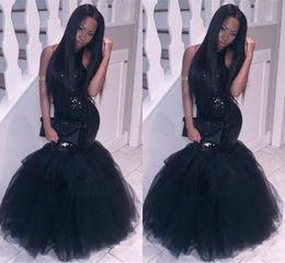 Sexy Cheap Black Long Mermaid Prom Dresses Sequins Sparkle Halter Backless Long Plus Size Formal Party Gowns Evening Dress Vestios9837290