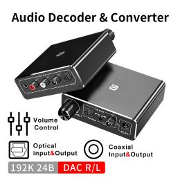 Connectors Ayino 192khz 24b Hifi Audiodecoder Dac with Volume Control Optical Coaxial Rca 3.5mm Digital to Analog Converter Adapter Da500