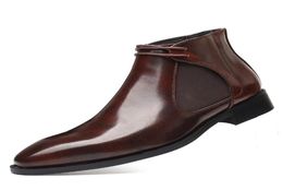 Stivali da uomo in pelle di moda primaverile comoda zip con punta di punta di scarpe da business scarpe da uomo alla caviglia marrone nero boot1229882