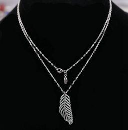 Glitter Feather Necklace 925 Sterling Silver for Jewelry Fashion High Quality Elegant Ladies Necklace with Original Box6041015