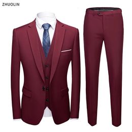 Set Men Blazers Wedding Suit 3 Pieces Elegant Business 2 Luxury Full Coat Pants Design Latest Vest Slim Fit Jacket Trousers 240412