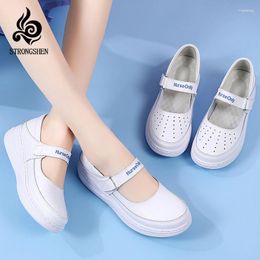 Casual Shoes STRONGSHEN Women's Wedge White Comfortable Light Slip-on Fashion Shallow Work Flats Zapatos De Mujer