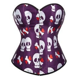 Skull Print Sexy Gothic Corset Top For Women Body Shaper Steampunk Overbust Lingerie Bustier Plus Size Halloween Costumes