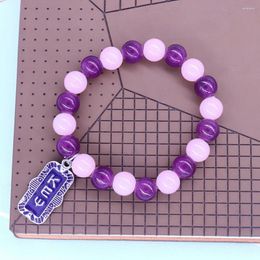 Link Bracelets Handmade Elastic Pink Purple Beads Greek Letters Lady Service Soro KEP Sign Epsilon Psi Pendant Customized