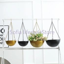 Nordic Metal Hanging Chain Flower Basket Plant Planter Garden Pot Vase Holder Home Balcony Decoration 240412