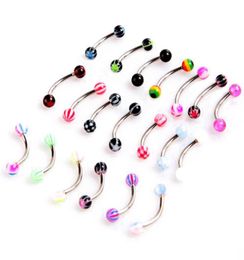 20pcs Colourful Stainless Steel Ball Barbell Curved Eyebrow Rings Bars Tragus Piercing7497757