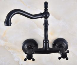 Bathroom Sink Faucets Black Oil Rubbed Bronze Kitchen Faucet Mixer Tap Swivel Spout Wall Mounted Double Handles Mnf820