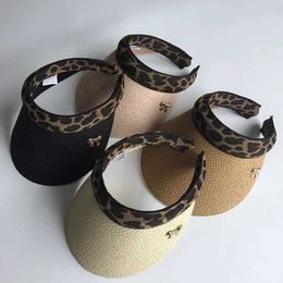 Visors Wide Brim Hats Bucket Hats 2019 New Womans Sun Hats Female Leopard Bowknot Visor Caps Hand Made DIY Straw Summer Cap Casual Shade Hat Empty Top Hat Beach 240412