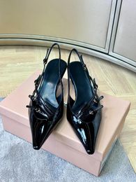 Dress Shoes 2024 Women's Sexy High Heels Women Pumps Patent Leather Retro Pointed Toe Party Summer Stiletto Runway Sandals