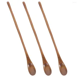 Dinnerware Sets 3 Pcs Long Handle Coffee Spoon Wooden Soup Spoons Japanese-style Salad Server Serving