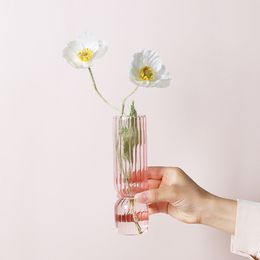 Nordic Glass Vase Colored Transparent Flower Arrangement Container Plant Hydroponic Terrarium Home Living Room Flower Vase Decor