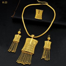 ANIID Dubai New Design Tassel Necklaces Earrings Rings Sets For Women Wedding Ethiopian Luxury Gold Colour Jewellery Brithday Gifts