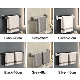 26/46cm Space Aluminium Wall Mounted Towel Rack Punch-free Bathroom Towel Bar Shower Room Towel Hanger Holder Single Rod Useful