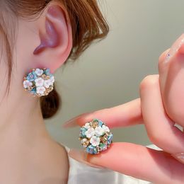 Romantic Clusters Flower Stud Earrings For Women Elegant Ceramic Porcelain Material Girls Pretty Daily Accessories Stud Jewellery