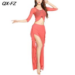 2023 Oriental Dance Top V-Neck Shirt+Elegant Skirt Women Belly Dance Practise Training Suit Belly Dancewear Performance Clothing