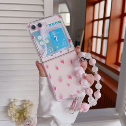 For Samsung Galaxy Z Flip 5 4 3 ZFlip5 Case Strawberry Bracelet Transparent Folding Soft Silicone Shockproof Protective Cover