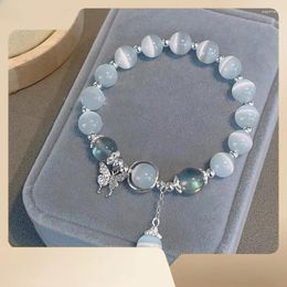 Charm Bracelets Butterfly Opal Bracelet Female INS Niche Design Aquamarine Gray Moonlight Crystal Gift Girl