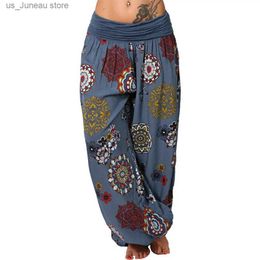 Women's Pants Capris Summer Womens Elastic Waist Haren Pants Fashion Floral Print Long Wide Leg Pants Casual Pants Haren Pants 1 T240415